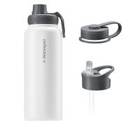 Wessper Botella Termica acero Inoxidable, 1 Litro, Termo para Agua con Tres Tapones Intercambiables, Botellas para Bebidas Frías y Calientes, Sin BPA - Blanco