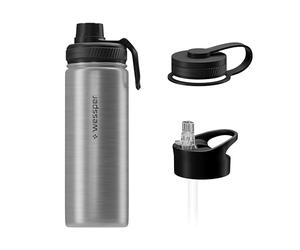 Wessper Botella Termica acero Inoxidable, 500 ml, Termo para Agua con Tres Tapones Intercambiables, Botellas para Bebidas Frías y Calientes, Sin BPA - Plateado