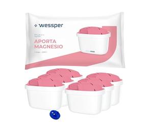 Wessper Cartucho Filtro Agua para Jarra, Filtros con Magnesio, PIN adicional Compatibile con Brita Jarras, Recambio para jarra Dafi, Wessper, Aquaphor, Aquafloow, Philips - Pack de 6