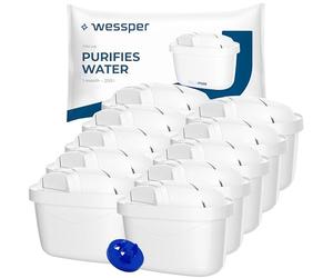 Wessper Cartucho filtro de agua para jarra, filtros con carbón activo y resina ionizante, PIN adicional compatible con brita jarra, recambio para jarras Dafi, Wessper, Philips - 10 pieces