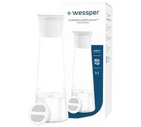 Wessper glazen waterfilterkan, 1 liter, kan met Actitex Disc filterpatroon, karaf met deksel voor water en koude dranken, BPA-vrij - Blanco