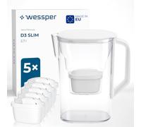 Wessper Jarra con filtro 2,7l, para de frigorífico, 6 filtros - Blanco | jarra filtradora de agua, filtro carbon activo, para puerta de frigorifico, jarra con filtro de agua