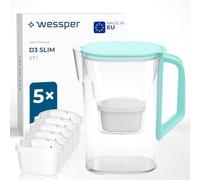 Wessper Jarra con filtro 2,7l, para de frigorífico, 6 filtros - Menta | jarra filtradora de agua, filtro carbon activo, para puerta de frigorifico, jarra con filtro de agua