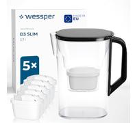 Wessper Jarra con filtro 2,7l, para de frigorífico, 6 filtros - Negro | jarra filtradora de agua, filtro carbon activo, para puerta de frigorifico, jarra con filtro de agua
