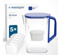 Wessper Jarra con filtro 2,7l, para puerta de frigorífico, 6 filtros - Azul | jarra filtradora de agua, filtro carbon activo, para puerta de frigorifico, jarra con filtro de agua