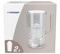 Wessper jarra de agua con filtro 2,8 L Aqua Classic Basic, set jarra de agua y 2 filtros compatible con Brita Classic, sistema de filtración de agua reducción de cal, cloro - blanco