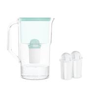 Wessper jarra de agua con filtro 2,8 L Aqua Classic Basic, set jarra de agua y 2 filtros compatible con Brita Classic, sistema de filtración de agua reducción de cal, cloro - menta