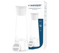 Wessper Jarra de Agua de Cristal 1 litros, con filtro Actitex Disc - Blanco | jarra filtradora de agua, filtro carbon activo, jarra con filtro de agua, sin BPA