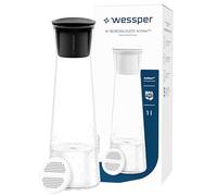 Wessper Jarra de Agua de Cristal 1 litros, con filtro Actitex Disc - Negro | jarra filtradora de agua, filtro carbon activo, jarra con filtro de agua, sin BPA