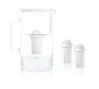 Wessper Jarra de Cristal con Filtro de Agua 3 Litros, set de Jarra de Agua y 2 Filtros Aqua Classic, Compatible con Brita Classic y Dafi Classic, Jarra de Agua con Filtro - Blanco