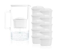 Wessper Jarra de filtro de agua de vidrio de 3 L, juego de jarra de agua y 10 cartuchos de filtro, jarra de agua para agua potable con filtro de repuesto, compatible con Brita Maxtra, color blanco