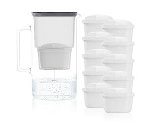 Wessper Jarra Filtradora, 3 Litros, set Agua Cristal y 10 Filtro de Agua, Compatible con Brita Maxtra, Jarra Filtrante de Agua con Filtro de Carbón Activado - Negro