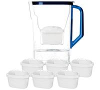Wessper Jarra Filtradora Agua con Filtros, Jarra para Puerta de Frigorífico de 2,7 Litros, Filtro con Carbón Activo y Resina de Intercambio Iónico, Jarra y Juego de 6 Cartuchos - Azul