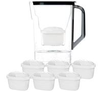 Wessper Jarra Filtradora Agua con Filtros, Jarra para Puerta de Frigorífico de 2,7 Litros, Filtro con Carbón Activo y Resina de Intercambio Iónico, Jarra y Juego de 6 Cartuchos - Negro