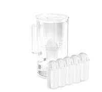 Wessper Jarra Filtradora de Agua con Contador LED, 2 Litros, Jarra Agua Cristal Borosilicato, Compacta con 5 Classic Filtros de Carbón Activo, sin BPA - Blanco