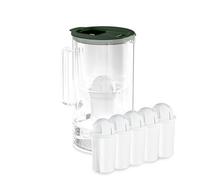 Wessper jarra filtradora de agua con contador LED, 2 litros, jarra agua cristal borosilicato, jarra compacta con 5 Classic filtros de carbón activo, sin BPA - Verde