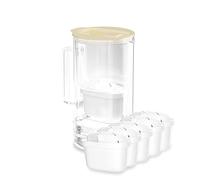 Wessper Jarra Filtradora de Agua con Contador LED, 2 lLtros, Cristal Borosilicato, Jarra Compacta con 5 Filtros de Carbón Activo, sin BPA - Beige
