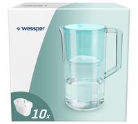 Wessper Jarra Filtradora de Agua de 2,8 Litros, Juego de Jarra y 10 Filtros Compatibles con Brita Maxtra, Sistema de Filtro Agua, Reducción de cal y Cloro - Menta