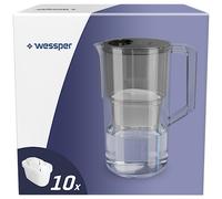 Wessper Jarra Filtradora de Agua de 2,8 Litros, Juego de Jarra y 10 Filtros Compatibles con Brita Maxtra, Sistema de Filtro Agua, Reducción de cal y Cloro - Negro
