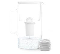 Wessper Jarra Filtradora de Agua de Vidrio 3 L | Reemplazo para Aquaphor Standard, Brita Classic, Dafi Classic | 1 Filtro de Agua AquaClassic + 5 Filtros ActiveDisc | Blanco