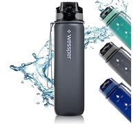 Wessper Tritan Botella de Agua con Marcador de Tiempo Motivadora 1 L | Botella Agua Deporte, Sin BPA, Apertura con un Solo Botón | para Deporte, Camping, Gimnasio, Bicicleta - Gris