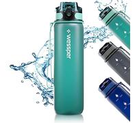 Wessper Tritan Botella de Agua con Marcador de Tiempo Motivadora 1 L | Botella Agua Deporte, Sin BPA, Apertura con un Solo Botón | para Deporte, Camping, Gimnasio, Bicicleta - Menta