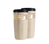 Wessper Vaso reutilizables de 400 ml, Taza con Tapa para Bebidas Calientes y Frías, para Llevar, Cabe en el Portavasos del Coche, Sustituta de los Envases Desechables - 2 Unidades - Beige