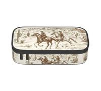 West Desert Cactus con Cowboys Riding Caballos de Gran Capacidad Estuche de Almacenamiento de Papelería Bolsa de Almacenamiento con Cremallera Niños Niñas Estudiantes Escuela, Black, Talla única