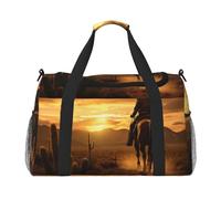 West Desert Cactus with Cowboys Riding Horses2 Print Equipaje de mano para mujeres y hombres, bolsa cruzada de fin de semana para yoga, viajes, Negro -, Talla única