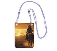 West Desert Cactus with Cowboys Riding Horses2 Print Phone Crossbody Bag Mobile Pouch Fashion Cell Shoulder Holster for Travel Running Purple One Size