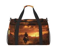 West Desert Cactus with Cowboys Riding Horses3 - Bolsas de noche para mujeres y hombres, bolsa de hombro para viajes, artículos esenciales de viaje, Negro -, Talla única