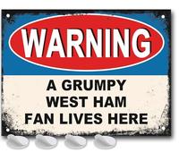 West Ham Gifts - Letrero de metal para hombre o niño, divertido The Hammers Football Grumpy West Ham Fan Lives Here, póster de metal para papá FC Man Cave o Home Bar Signs