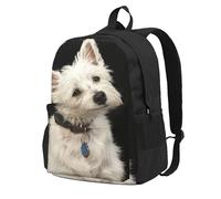 West Highland Terrier con collar,Mochila con bolsillos, mochila informal para el día a día, resistente al agua, ideal para la escuela, viajes