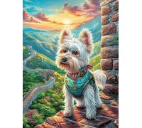 West Highland Terrier Dans le Jardin Fleuri Rompecabezas 1000 Piezas Cartón para Principiantes Mitos Cuento de Hadas Días Lluviosos para Pasar Tiempo Vacaciones Fines De Semana Regalo Cumpleaños 1000