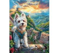 West Highland Terrier Dans le paysage montagneux Puzzle 500 Piezas Cartón Blanco Premium para Coleccionistas Mitos fantásticos Entrenamiento Memoria Hobby Colección Regalo Original 500