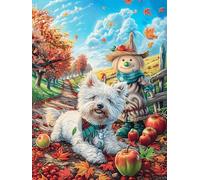 West Highland Terrier en el huerto de manzanos Puzzles 1000 Piezas Decoración Hogar 3D Elegante Mitos fantásticoss Rompecabezas Familiar para Adultos Obra De Arte Colorido DIY Creativo 1000 PCS