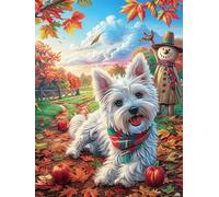 West Highland Terrier en el jardín de otoño Puzzle 1000 Piezas Estera Portátil Antideslizante Cuento de hadas fantástico animal Rompecabezas Familiar Para Hombres Y Mujeres Aliviar Estrés Decoración H