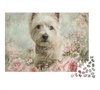 West Highland Terrier Rompecabezas Retrato Floral Vintage Bricolaje Cartón 1000 PC, Entrenamiento Concentración Adolescentes, Colores Vibrantes, Diversión Post-Escolar 70x50cm/1000pcs