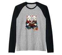 West Highland Terriers leyendo Robert Burns Poesía Camiseta Manga Raglan