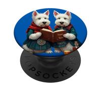 West Highland Terriers leyendo Robert Burns Poesía PopSockets PopGrip Adhesivo