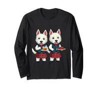 West Highland Terriers quema noche con dram y cuadros Manga Larga