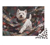 West Highland White Terrier 100% cartón Reciclado, Westie Blanco con Bufanda a Cuadros, Rompecabezas de 1000 Piezas para Adultos, Rompecabezas Decorativo único y Hermoso, 38x26cm/1000 Piezas