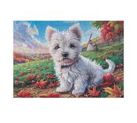 West Highland White Terrier campo de flores mascota linda Puzzle 300 Piezas Maquetas Construir 3D Detalladas Happy Time Rompecabezas Educativo Para Familia Aliviar Estrés Estera Portátil Moderno 300 P