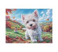 West Highland White Terrier Campo de Flores Mascota Linda Puzzle 500 Piezas Educativo Familiar Interactivo Happy Time Rompecabezas 3D para Toda La Familia Aliviar Estrés Decoración Hogar Portátil 500