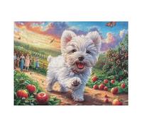 West Highland White Terrier Campo de Flores Mascota Linda Puzzle 500 Piezas Portátil Familiar Compacto Rompecabezas 3D para Familia Desafío Intelectual Maquetas Educativas Construir 500 PCS