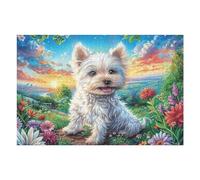 West Highland White Terrier Campo de Flores Mascota tierna Wildlife Wild Nature Puzzle 1000 Piezas para Adultos Divertido Estimulante Y Relajante Ideal para Hobby Y Pasatiempos 1000 PCS（75x50cm）