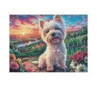 West Highland White Terrier Campo de Flores Mascota tierna Wildlife Wild Nature Puzzle 500 Piezas para Adultos Divertido Estimulante Y Relajante Hobby Y Momentos Familiares 500 PCS（52×38cm）