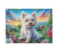 West Highland White Terrier Campo de Flores Mascota tierna Wildlife Wild Nature Puzzle 500 Piezas para Adultos Agradable Cautivador Y Creativo Ocio Familiar Y Hobbies 500 PCS（52×38cm）