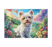 West Highland White Terrier en Campo de Flores Mascota Linda Fauna Silvestre Naturaleza Salvaje Puzzles 1000 Piezas Impossible 3D Ultra Difícil Rompecabezas para Adultos Desafío Intelectual Estera