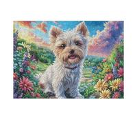 West Highland White Terrier en Campo de Flores Mascota Linda Fauna Silvestre Naturaleza Salvaje Puzzles 300 Piezas Impossible 3D Ultra Difícil Rompecabezas para Adultos Desafío Intelectual Estera P